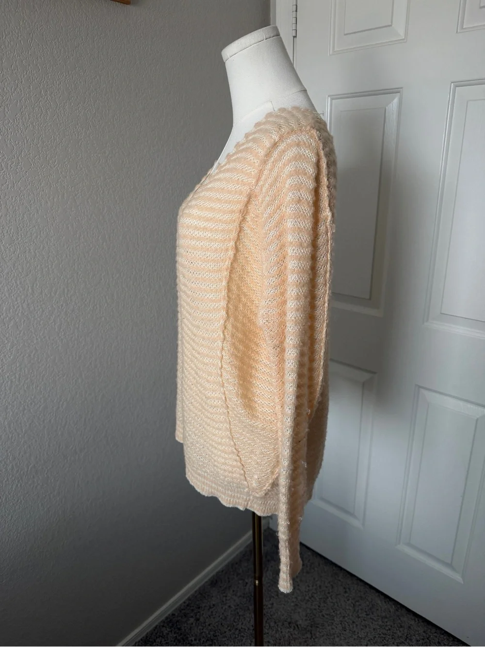 Free People Peach V-Neck Oversized Knit Sweater
